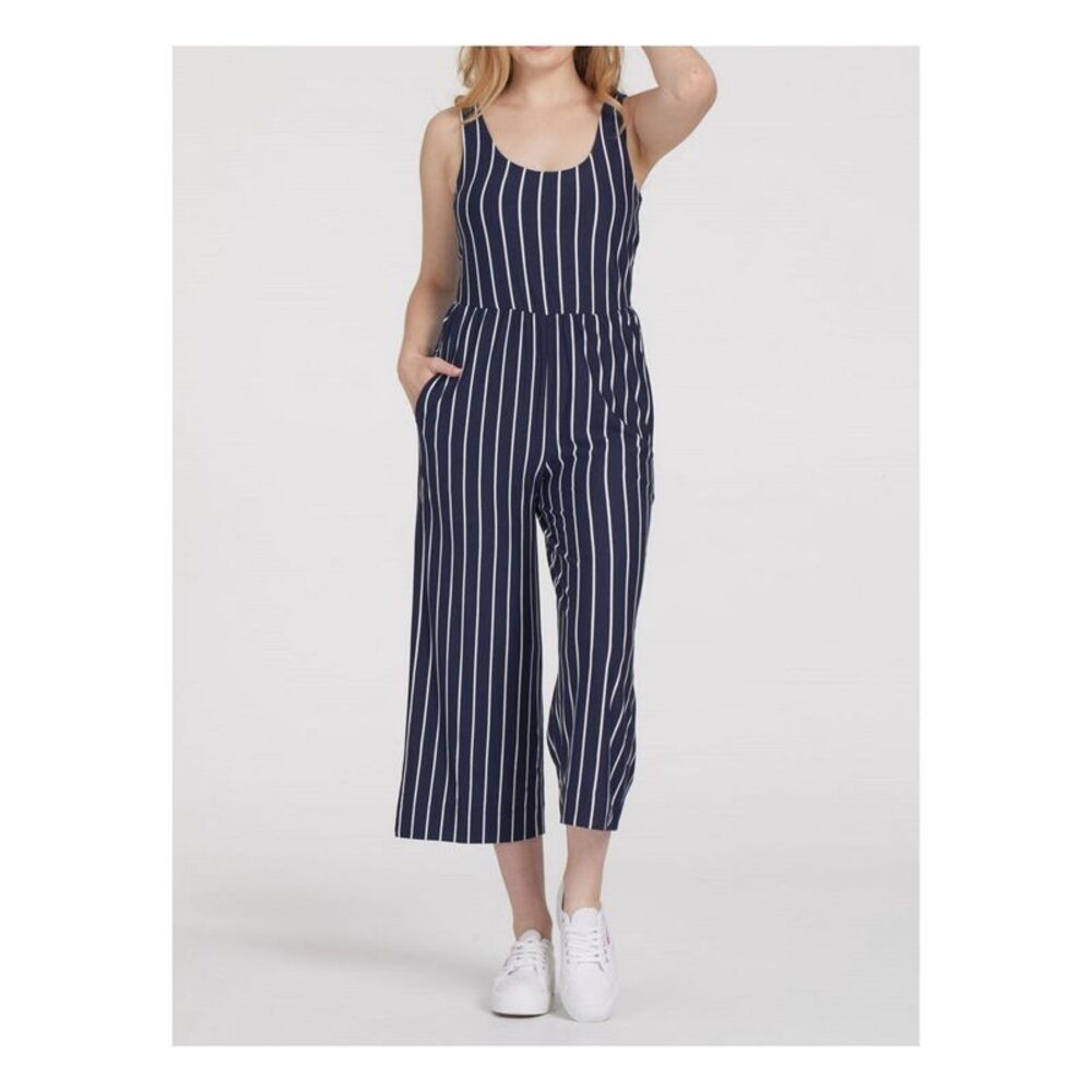 NAUTICA Womens Navy Sleeveless Scoop Neck Wear To Work Wide Leg Jumpsuit L